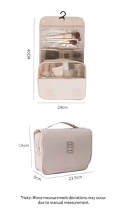 Detailed size guide for the hanging travel toiletry bag with waterproof material