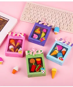 Bonito set de gomas de borrar con forma de comida, helados y postres en cajas