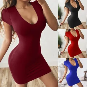 Detailed view of women's short sleeve bodycon mini dress showing multiple color options