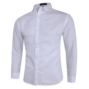 Camisa blanca de hombre de manga larga, corte entallado para negocios y casual