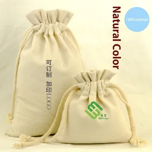 Bolsa de lona de algodón 100% ecológico con cordón para regalos y almacenaje