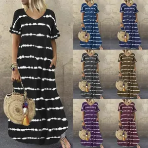 Bohemian tie-dye print loose maxi dress showing multiple color options for women