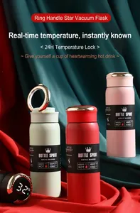 Smart vacuum insulated stainless steel water bottle with digital LED temperature display lid