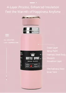 Exploded detail view of pink 304 stainless steel vacuum insulated sports bottle.