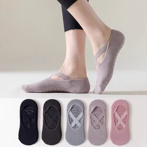Women Yoga Socks Non Slip Pilates Socks Polyester Criss Cross Straps Breathable Indoor Fitness Floor Sports Yoga Grip Socks
