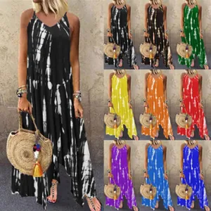 Detail view showing various color options for the loose tie-dye maxi dress design