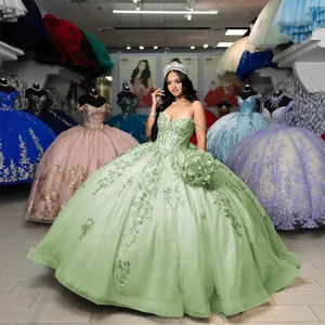 Robe de Bal Femme Décolleté en Coeur Paillettes Dentelle Appliquée Tulle Robe de Soirée Formelle Fête de Princesse