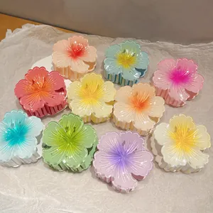 Assorted colorful gradient plumeria flower hair claw clips for summer hair styling