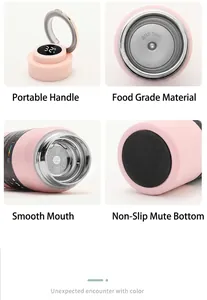 Detailed view of pink smart vacuum bottle with temperature display and SUS 304 filter