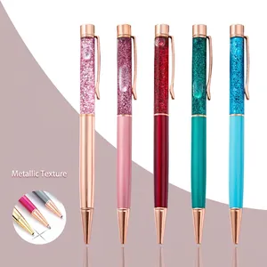 Creative Quicksand Liquid Glitter Metal Ballpoint Pen Girly Candy Color High Aesthetic Sandglass Sign Pen For Office School Gift