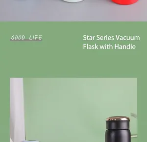 Detail of the ring handle and elegant lid design of a stainless steel vacuum flask.