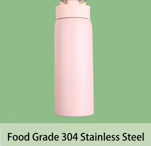 Detail view of a pink 304 stainless steel vacuum insulated water bottle material.