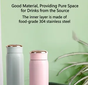 Detail view of 304 stainless steel vacuum insulated bottles in pink and grey