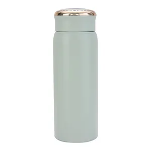 Sage green 304 stainless steel vacuum insulated water bottle with rose gold lid rim