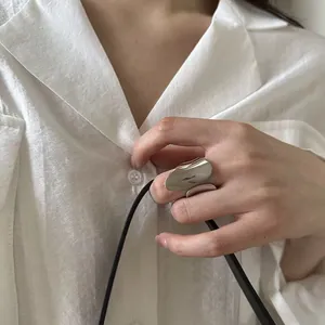 Minimalist 925 silver geometric wide irregular ring for a women's statement style