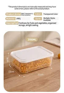 Vista detallada del contenedor de alimentos transparente de 2000ml con medidas