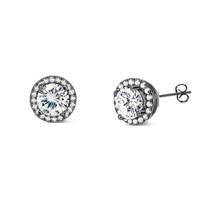 Luxury stainless steel halo stud earrings featuring brilliant round cubic zirconia