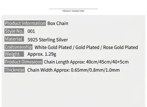 Detailed specifications for S925 sterling silver box chain necklace parameters