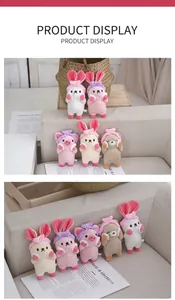 Detailed view of various cute plush animal charms including rabbit, pig and bear designs