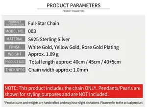 Parametri dettagliati del prodotto e specifiche tecniche per collana in argento S925