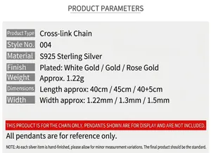 Specifiche tecniche dettagliate della collana a catena in argento sterling S925