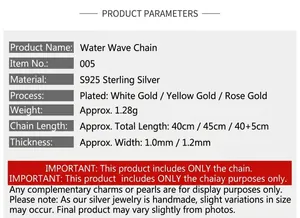 Specifiche dettagliate per la collana a catena ad onde in argento sterling S925