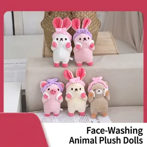 Cute Plush Animal Keychain Pendant Soft Rabbit Bear Pig Stuffed Toy With Bow Headband For Bag Decor Kawaii Accessories