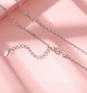 Detail of S925 sterling silver water wave chain necklace with adjustable extension clasp