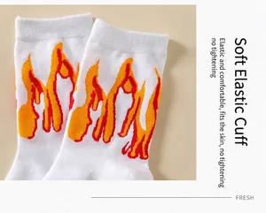 Close-up of elastic cuff on Demon Slayer themed flame pattern socks