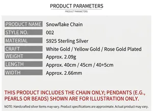 Specifiche tecniche dettagliate per la collana fiocco di neve in argento sterling S925.