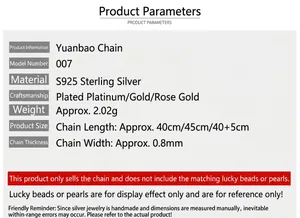 Detailed specifications for S925 sterling silver Yuanbao chain necklace
