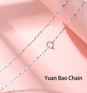 Macro view of S925 sterling silver Yuanbao chain showing delicate links and clasp.