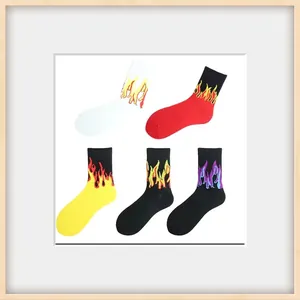 Flame Pattern Streetwear Crew Socks For Men Women Cotton Trendy Mid Tube Skateboard Sports Comfortable Casual Socks