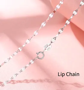 Macro view of S925 sterling silver lip chain necklace showing delicate link textures