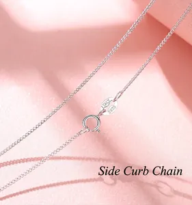 Highly detailed close-up showing the clasp of a S925 sterling silver curb chain