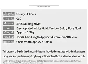 Detailed product parameter chart for S925 sterling silver sparkling O-chain necklace
