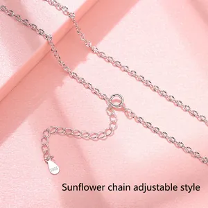 Close-up of S925 sterling silver adjustable sunflower chain necklace clasp detail