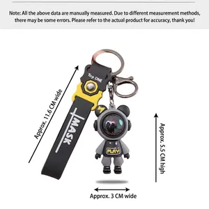 Cute bear astronaut keychain charm for bags with size dimensions