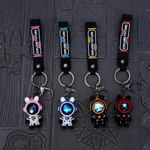 Set of four cute astronaut bear keychains with stylish Explore Future wrist straps