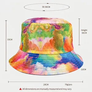 Detailed size measurements for colorful tie-dye bucket hat for outdoor sun protection