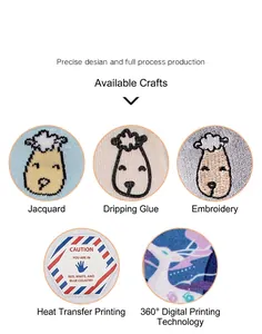 Detail view of various sock printing and embroidery craft processes on combed cotton fabric