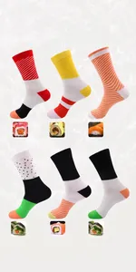Colorful sushi-themed crew socks in combed cotton featuring unique patterns.