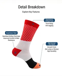 Detail view of mid-calf cotton socks with reinforced toe and seamless heel features.