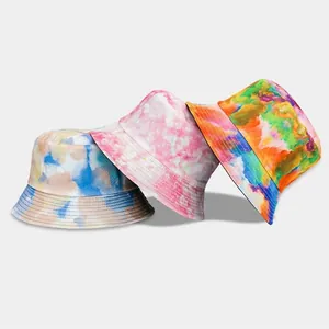 Cotton-Polyester Tie-Dye Graffiti Bucket Hat Reversible Outdoor Sun Protection Reversible Fisherman Cap For Men Women