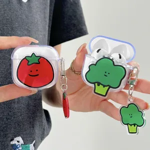 Cute transparent Apple AirPods protective case featuring cute vegetable designs and charms
