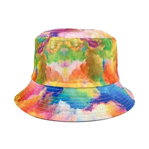 Vibrant multi-color tie-dye graffiti bucket hat for outdoor sun protection and style