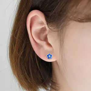 Elegant S925 sterling silver blue flower stud earring with secure screw back closure