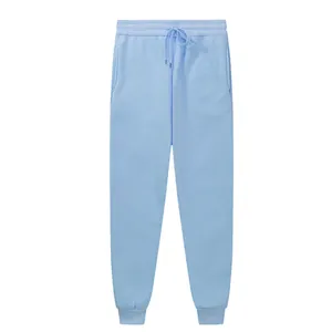 Light blue fleece cuffed joggers with elastic drawstring waist for unisex sports