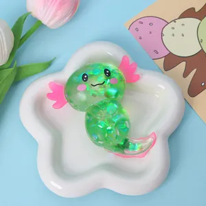 Cute cartoon axolotl squishy stress toy with large colorful sequins