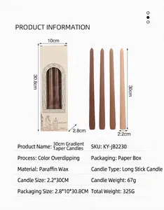 Lot de 4 bougies coniques dégradées Morandi 30cm pour décor de maison et mariage